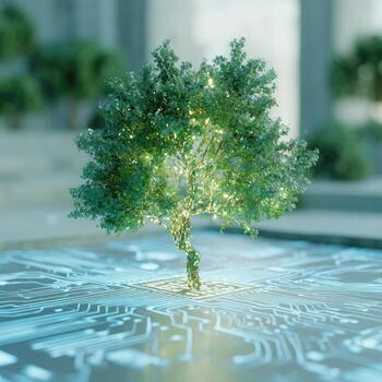 Small glowing tree on a circuit board photo