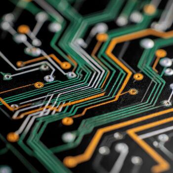 Close-up of intricate circuit board pathways photo
