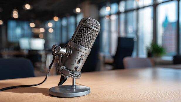 Microphone on a table in a modern office photo