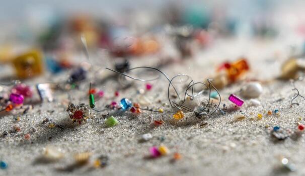 Close-up of colorful debris on light-colored surface photo