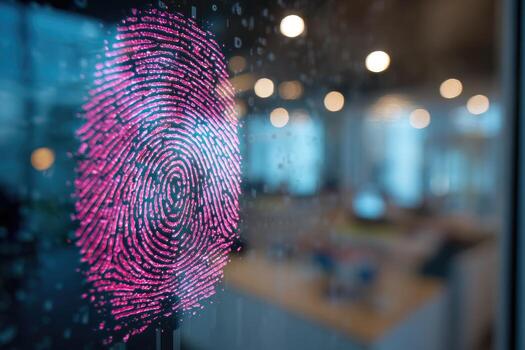 Fingerprint image on a glass surface. Blurred interior background photo