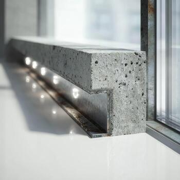 Concrete window sill with embedded lights photo