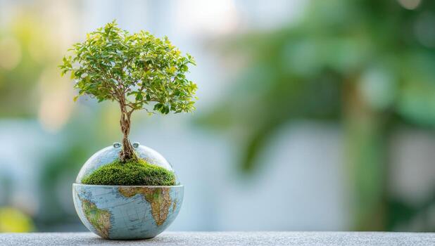 Small bonsai tree in a miniature globe planter photo