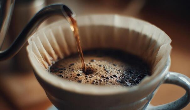 Coffee brewing process, pour-over method photo