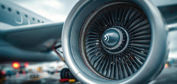 Close-up of an airplane jet engine photo