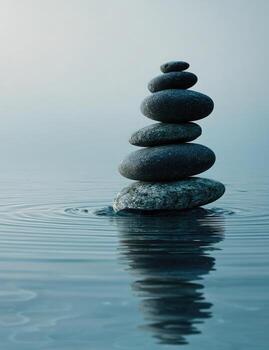 Stacked stones balanced on water photo