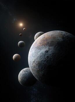 Celestial bodies orbiting a sun photo