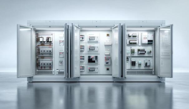 White electrical panel with multiple compartments photo