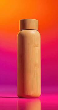 Light beige wooden water bottle on a vibrant gradient background photo