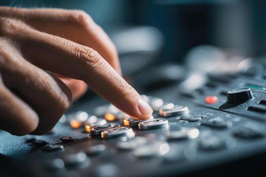 Close-up of hand operating medical equipment controls photo