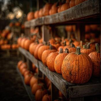 rústico de madera estantería desbordante con muchos calabazas foto