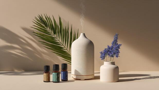 color crema difusor, esencial aceites, y lavanda foto