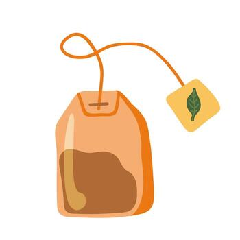 té bolso con papel etiqueta en cadena. dibujos animados plano icono aislado en un blanco. té hora vector