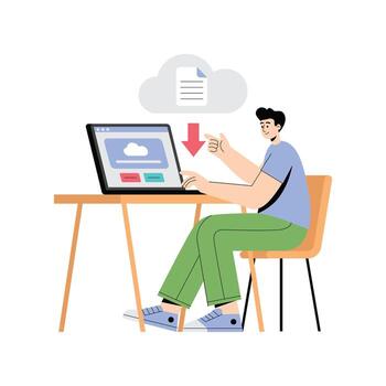 Files being dragged into a cloud folder for easy online upload Illustration vector