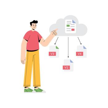 Multiple saved versions of documents in cloud storage Illustration vector
