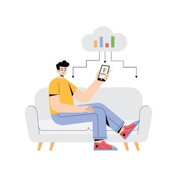 Smartphone syncing data to cloud storage for secure backup Illustration vector