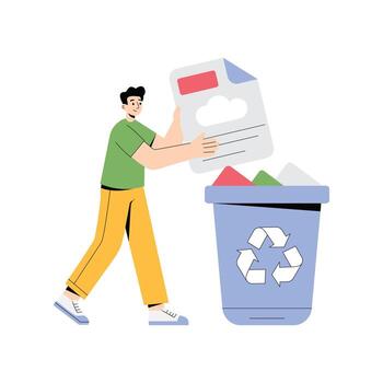 Digital file moved to recycle bin symbolizing deletion Illustration vector
