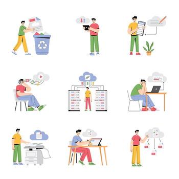 People engaging in digital office tasks vector