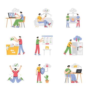 Illustrative images of cloud computing activities vector