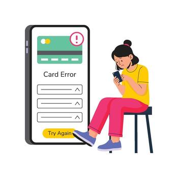 Woman facing card error on mobile vector