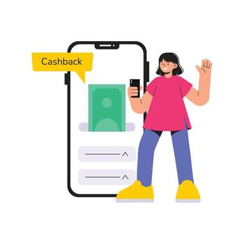 Illustration of a cashback app user vector
