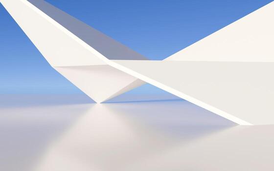 Abstract futuristic architecture, 3d rendering. 3d illustration. Empty building structure with geometric structure. white abstract futuristic architecture on a flat floor, with sky background. 3d photo