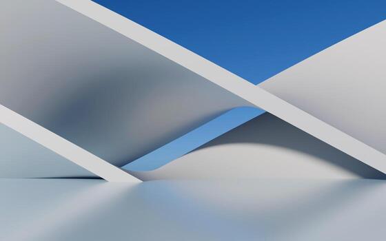White abstract architecture background, 3d rendering. minimalist, futuristic architectural design with an empty space. Blue Sky, Abstract Geometric Shapes, Bright Light. 3d photo