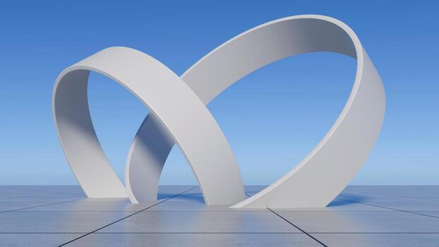 3D minimalist, futuristic architectural design with an empty space. Blue Sky, Abstract Geometric Shapes, Clean Lines, Bright Light, Creative Backgrounds, 3D Render Illustration. Sci-fi background photo