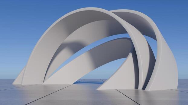 White abstract architecture background, 3d rendering. minimalist, futuristic architectural design with an empty space. Blue Sky, Abstract Geometric Shapes, Bright Light, Creative photo