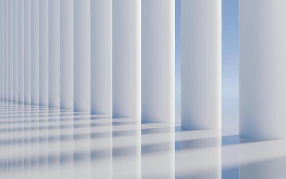 Abstract futuristic architecture, 3d rendering. 3d illustration. Empty building structure with geometric structure. white abstract futuristic architecture on a flat floor, with sky background photo