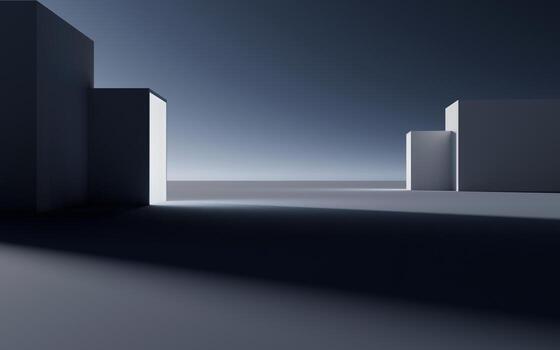 minimalista vacío moderno arquitectura resumen 3d hacer de futurista geométrico edificios y limpiar urbano estructuras con azul cielo, suave reflexiones y contemporáneo fondo.3d foto