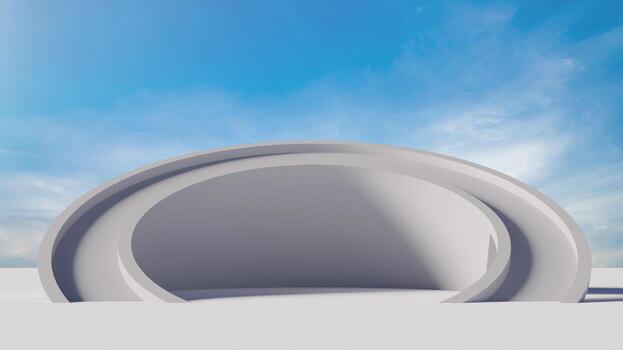 Empty minimal modern architecture abstract 3D render of futuristic geometric buildings and clean urban structures with blue sky, soft reflections and contemporary background for design projects. Art. photo