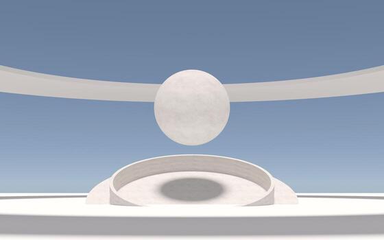 Abstract futuristic architecture, 3d rendering. 3d illustration. Empty building structure with geometric structure. white abstract futuristic architecture on a flat floor, with sky 3d structure photo