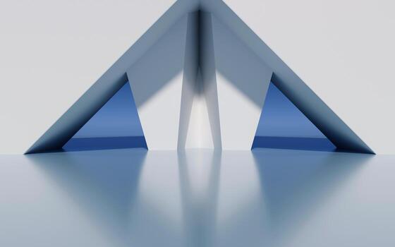 Minimalist empty modern architecture abstract 3D render of futuristic geometric buildings and clean urban structures with blue sky, soft reflections and contemporary background photo