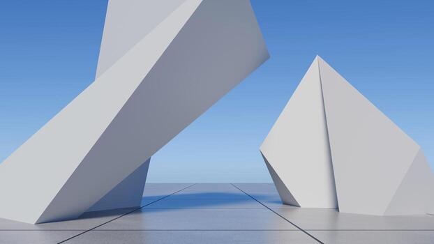 3D minimalist, futuristic architectural design with an empty space. Blue Sky, Abstract Geometric Shapes, Clean Lines, Bright Light, Creative Backgrounds, 3D Render Illustration. Sci-fi background. photo
