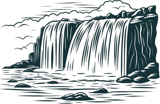 Dynamic cascading waterfall with natural rock formations and flowing water stream vector