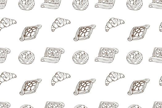 Seamless pattern with different pastries. vector