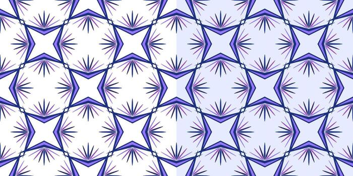 púrpura geométrico sin costura modelo. decorativo antecedentes de cuadrado multirradiado estrellas. raro creativo resumen repitiendo ornamento. diagonal cuadrado mosaico loseta vector