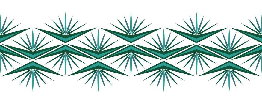 raro verde geométrico sin costura borde. decorativo zigzag ornamento de multirradiado formas excéntrico creativo resumen lineal repitiendo diseño. estilizado tropical planta antecedentes vector