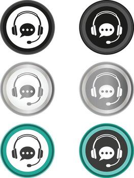Collection of six circular icons featuring a headset and chat bubbles in various color schemes vector
