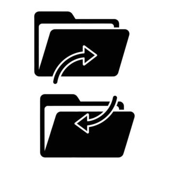 Folder icons showing data transfer and import export operations vector