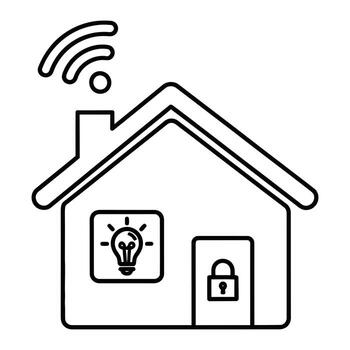 Smart home technology icon with wifi signal light and lock vector