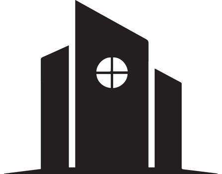 resumen edificio icono con circular ventana arquitectura vector
