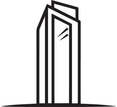 Black Outline of a Sleek Skyscraper with Reflective vector