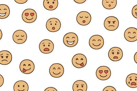 Emoji seamless pattern on a white background. Set of Emoji with different emotions. Funny colorful character vector