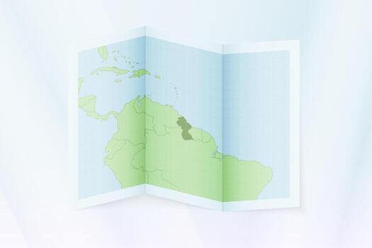 Guyana map, folded paper with Guyana map. vector