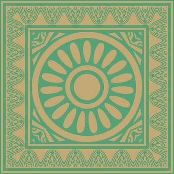 square Assyrian gold with green ornament. Rectangle, border, frame of Mesopatamia. Pattern ancient East vector