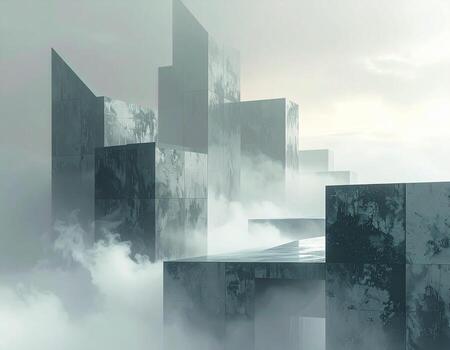 resumen arquitectónico ascenso geométrico estructuras en atmosférico niebla minimalista diseño. foto
