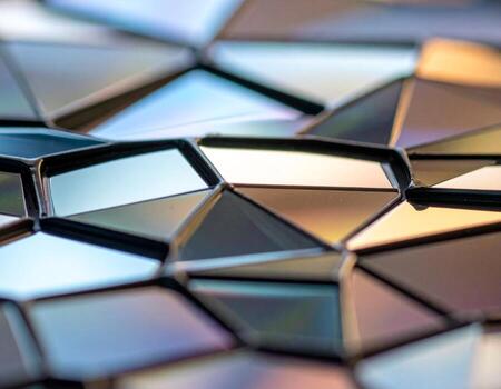 Abstract Geometric Mosaic Reflective Triangles with Iridescent Color Palette. photo