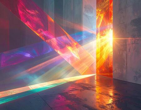 Abstract Geometric Light and Shadow Prismlike Reflections Vibrant Colors Modern Art. photo